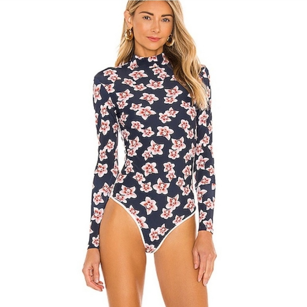 New acacia swimwear ehukai isle piped rashguard fullpiece surfsuit XL orchid nwt